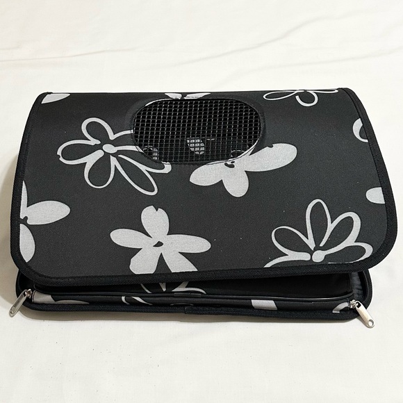 Collapsible Pet Carrier for Small Cats/Dogs - Black/White Floral Print w/Handle - Picture 9 of 16